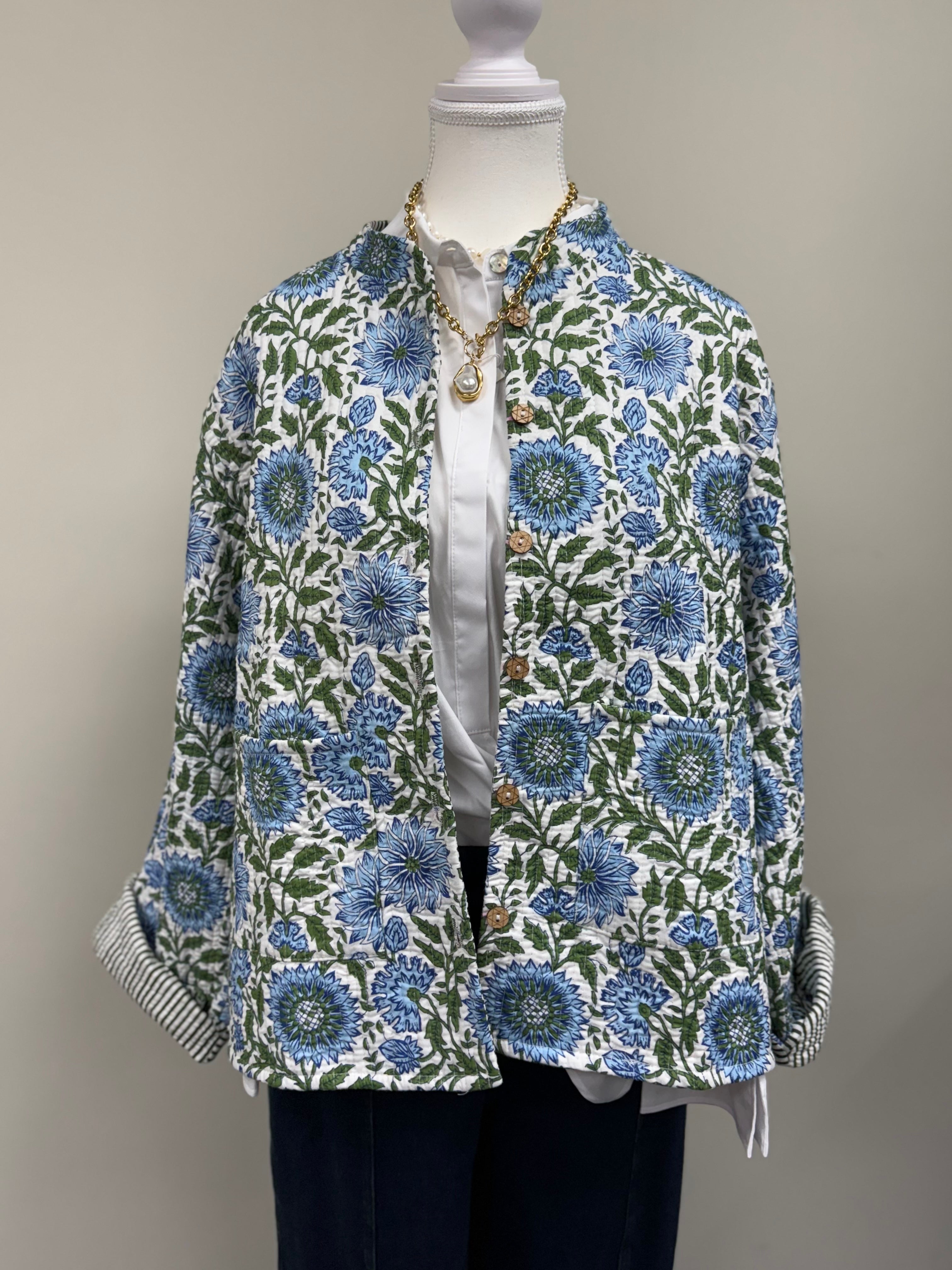 QUILTED JACKET - BLUE FLORAL