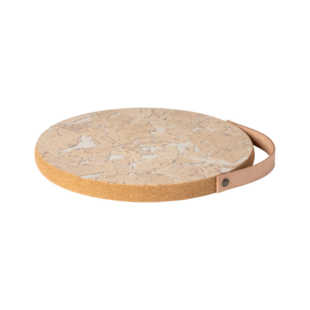 CASAFINA CORK TRIVET WITH LEATHER HANDLE 10"