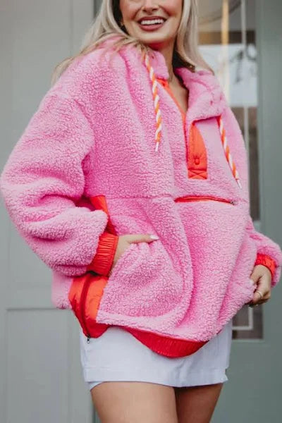 PINK SHERPA FLEECE PULLOVER