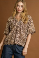 Bubble Sleeved Animal Print Blouse