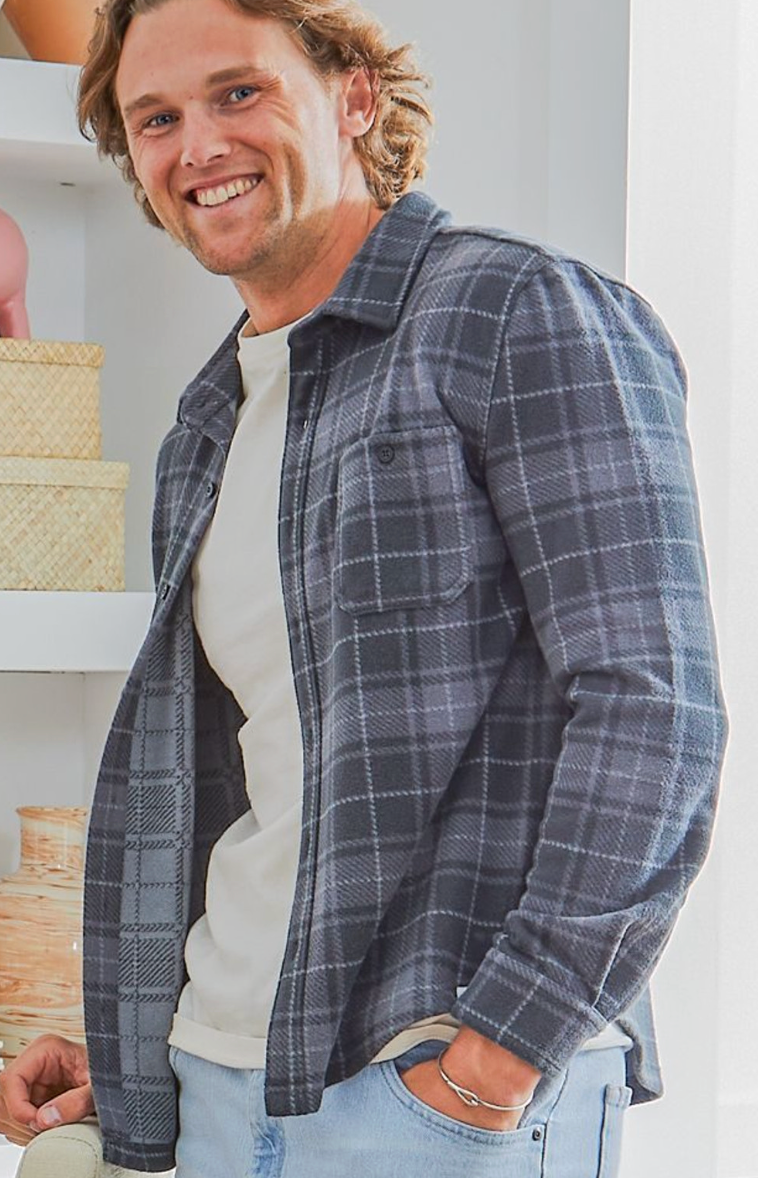 MEN BRUSHED PLAID SHACKET