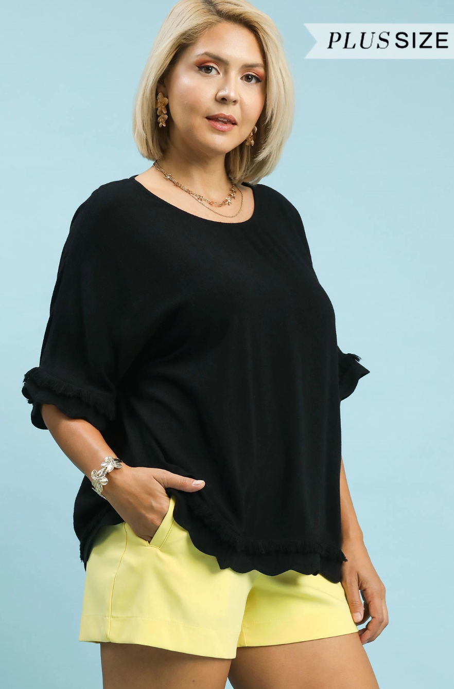 LINEN SCALLOP TOP: PLUS SIZE