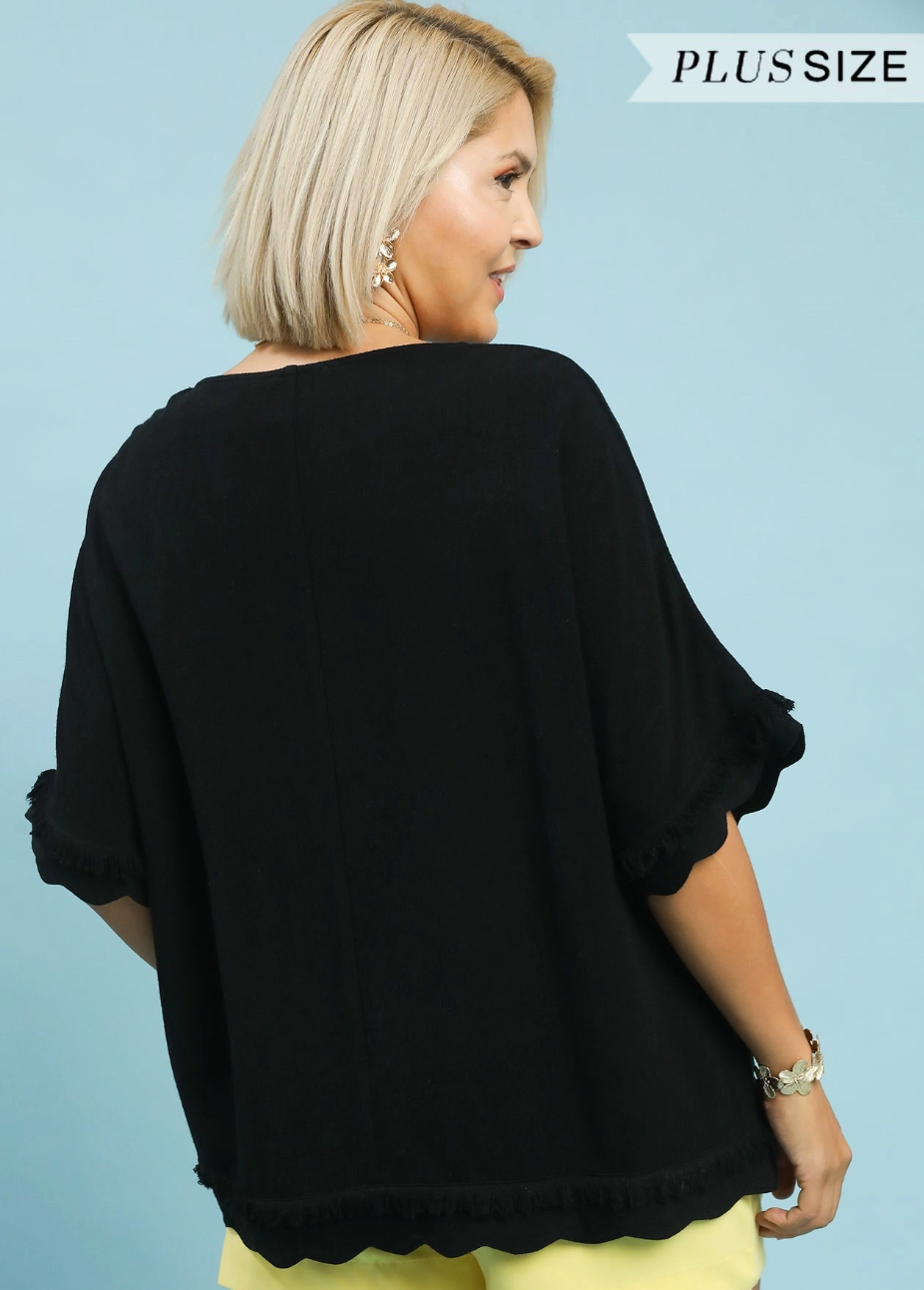 LINEN SCALLOP TOP: PLUS SIZE