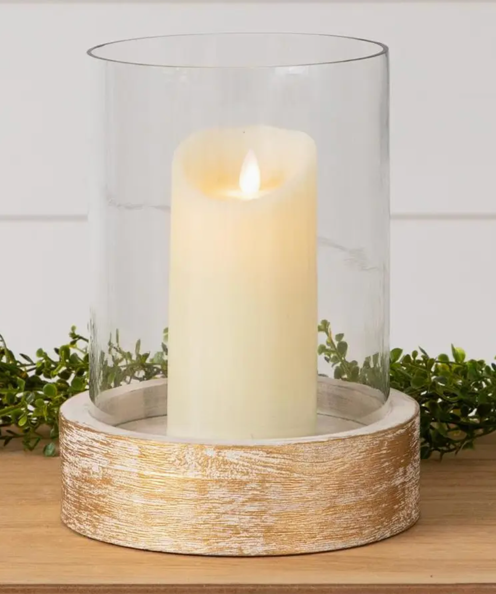 WOOD BASE WITH GLASS CYLINDER