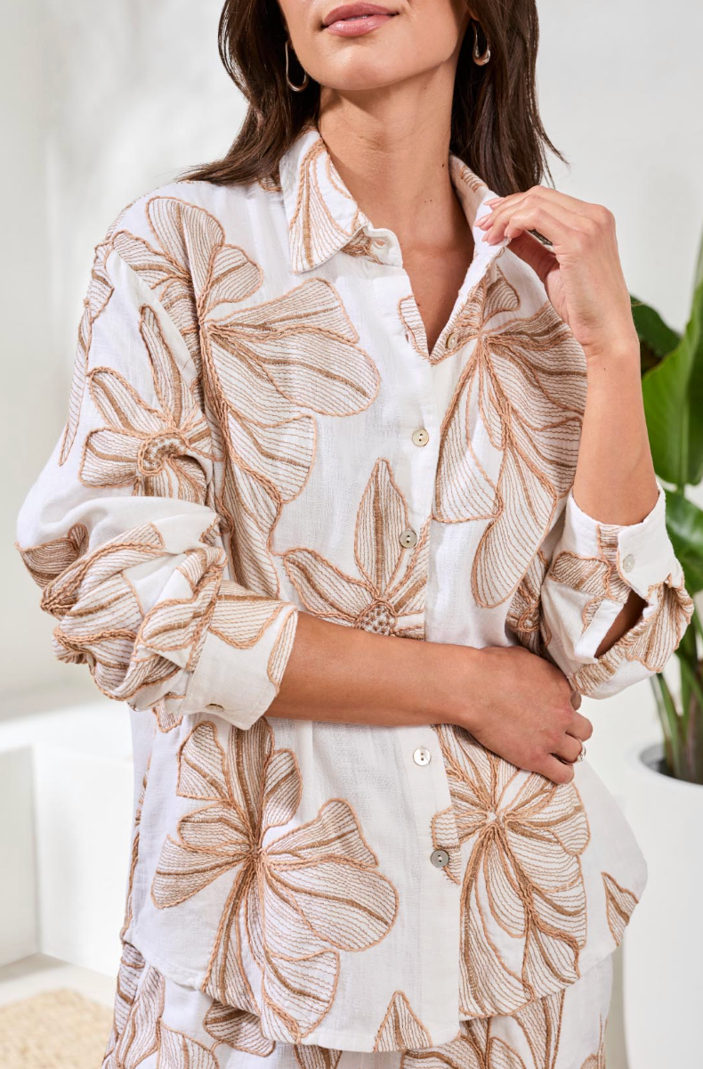 Embroidered Button-Front Blouse