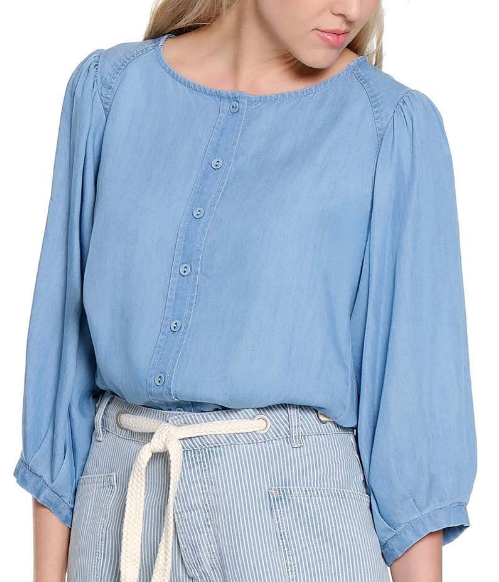 TRU LUXE BUTTON FRONT DENIM TOP