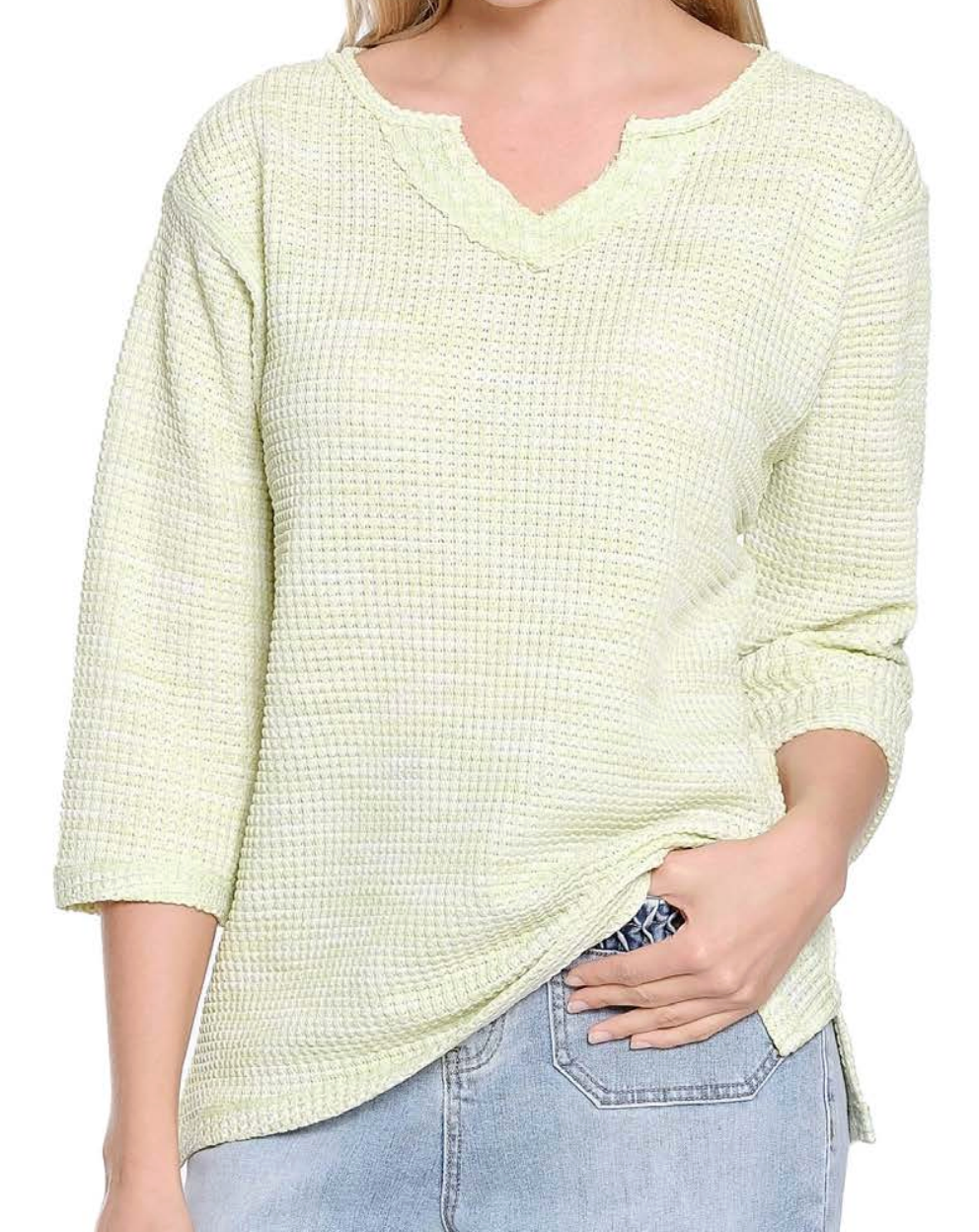 TRU LUXE NOTCH NECK TEXTURED KNIT