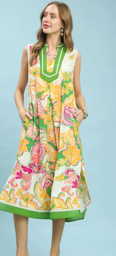 GREEN FLORAL MIDI DRESS