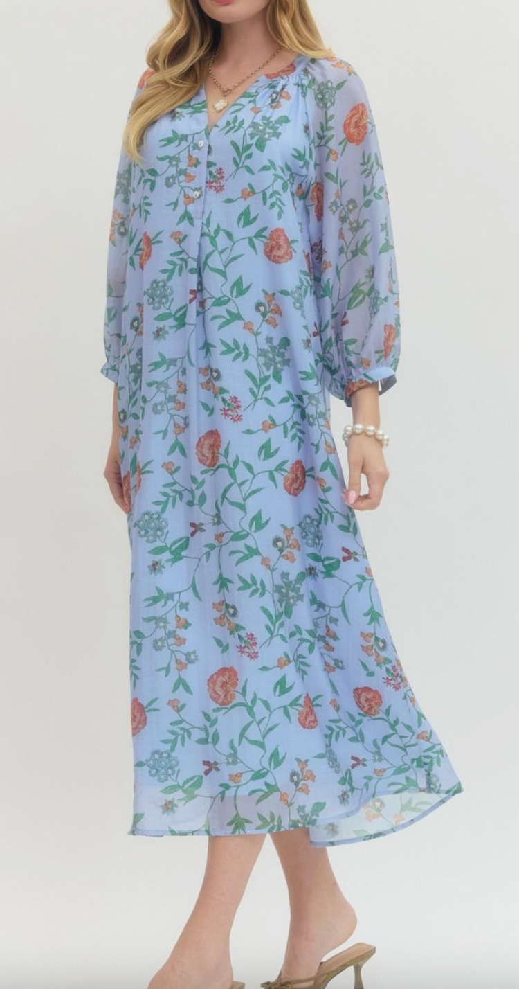 BLUE FLORAL MIDI DRESS