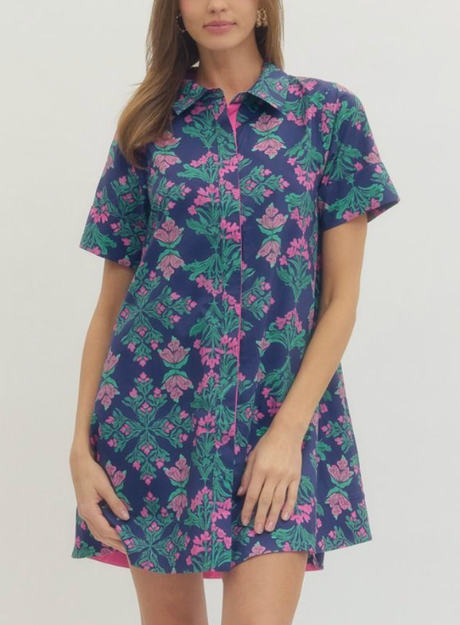 NAVY FLORAL MINI DRESS