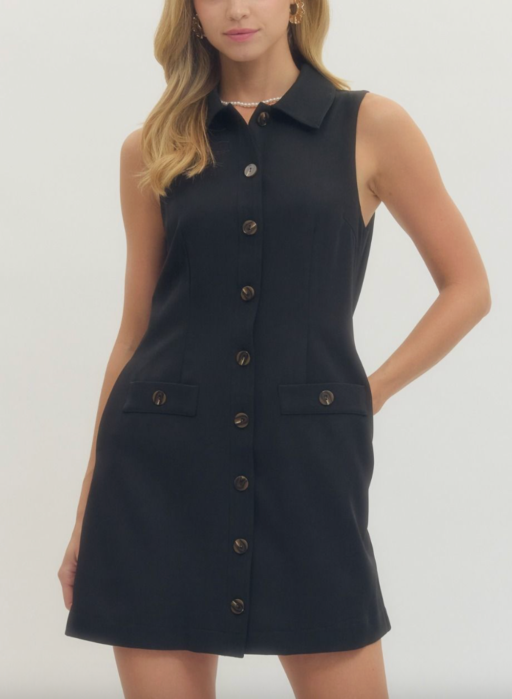 BLACK BUTTON FRONT MINI DRESS