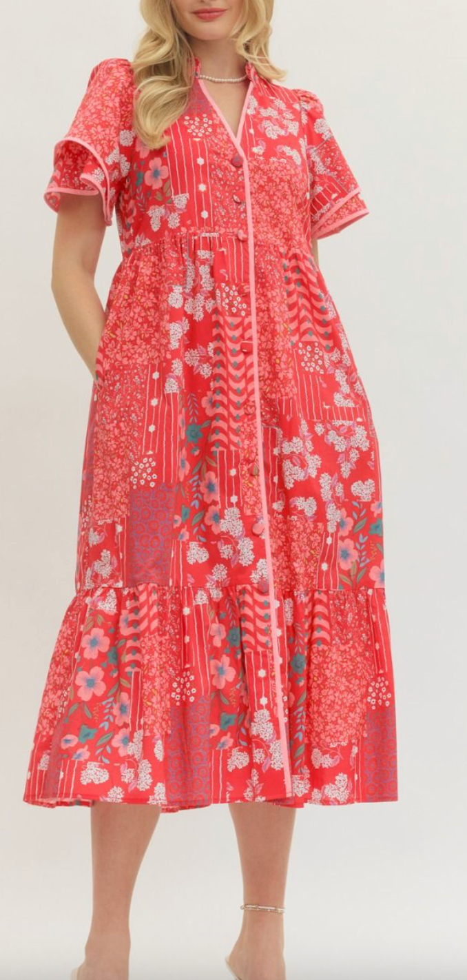 BUTTON FRONT MIDI DRESS