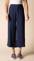 NAVY JACQUARD WIDE LEG CROP