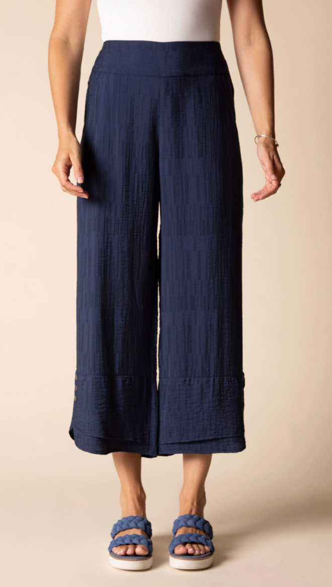 NAVY JACQUARD WIDE LEG CROP