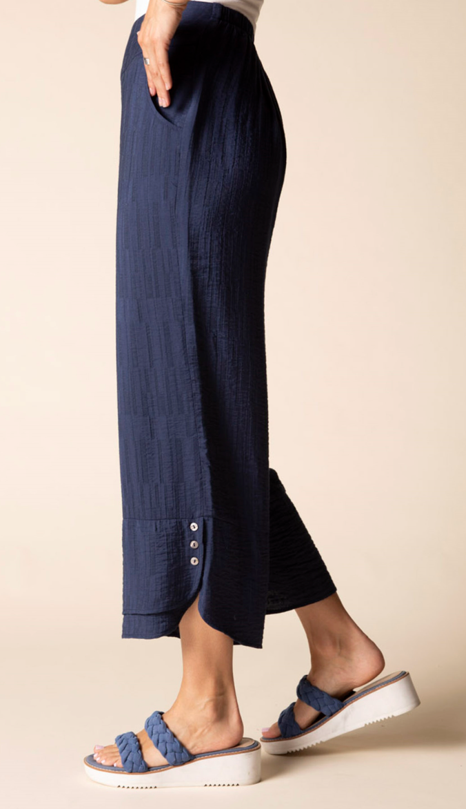 NAVY JACQUARD WIDE LEG CROP