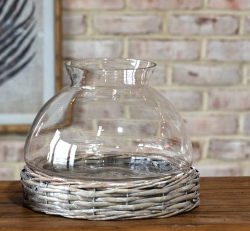 GLASS CANDLE JAR/WILLOW BASE