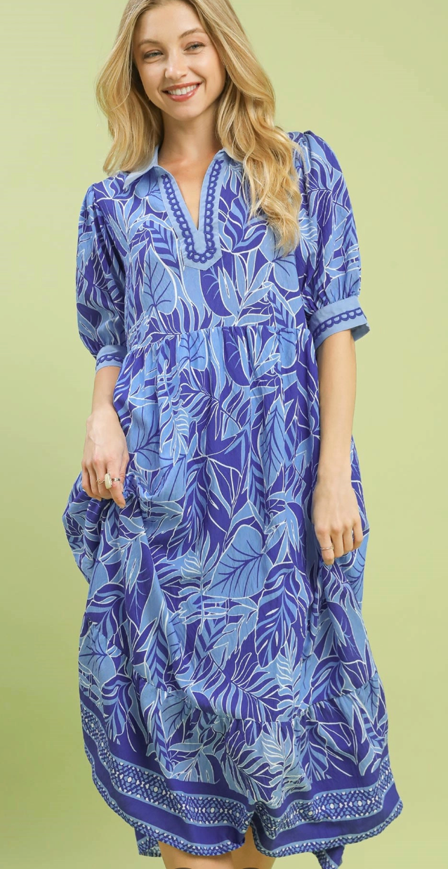 BLUE PATTERNED DRESS