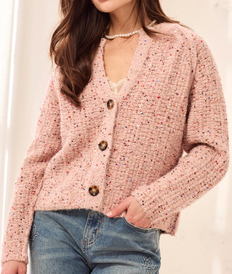 SEQUINED SWEATER CARDIGAN