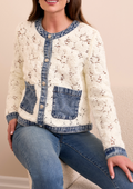MIXED MEDIA CROCHET JACKET WITH DENIM