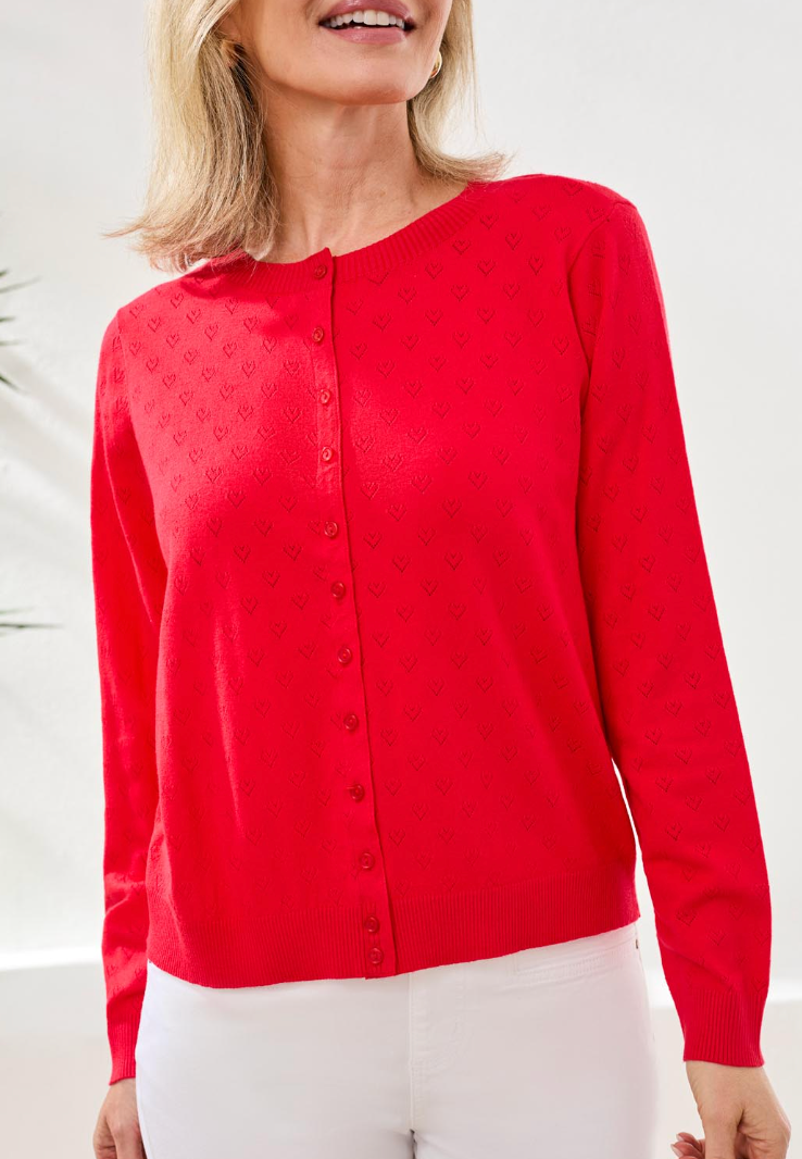 BUTTON DOWN POINTELLE CARDIGAN