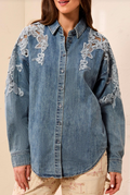 FANCY DENIM SHIRT-FLOWERBLUE