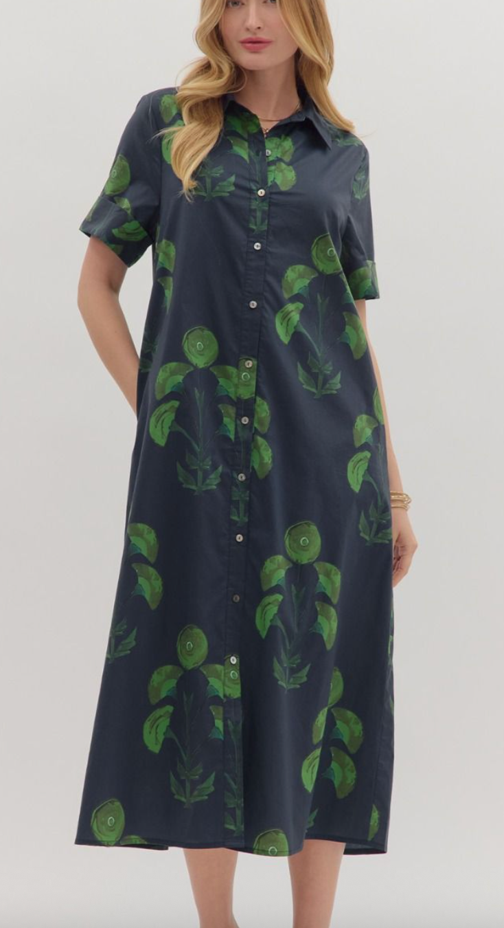 NAVY BUTTON FLORAL DRESS