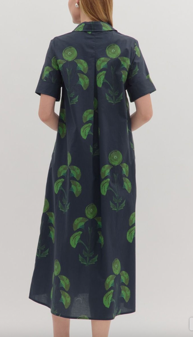 NAVY BUTTON FLORAL DRESS