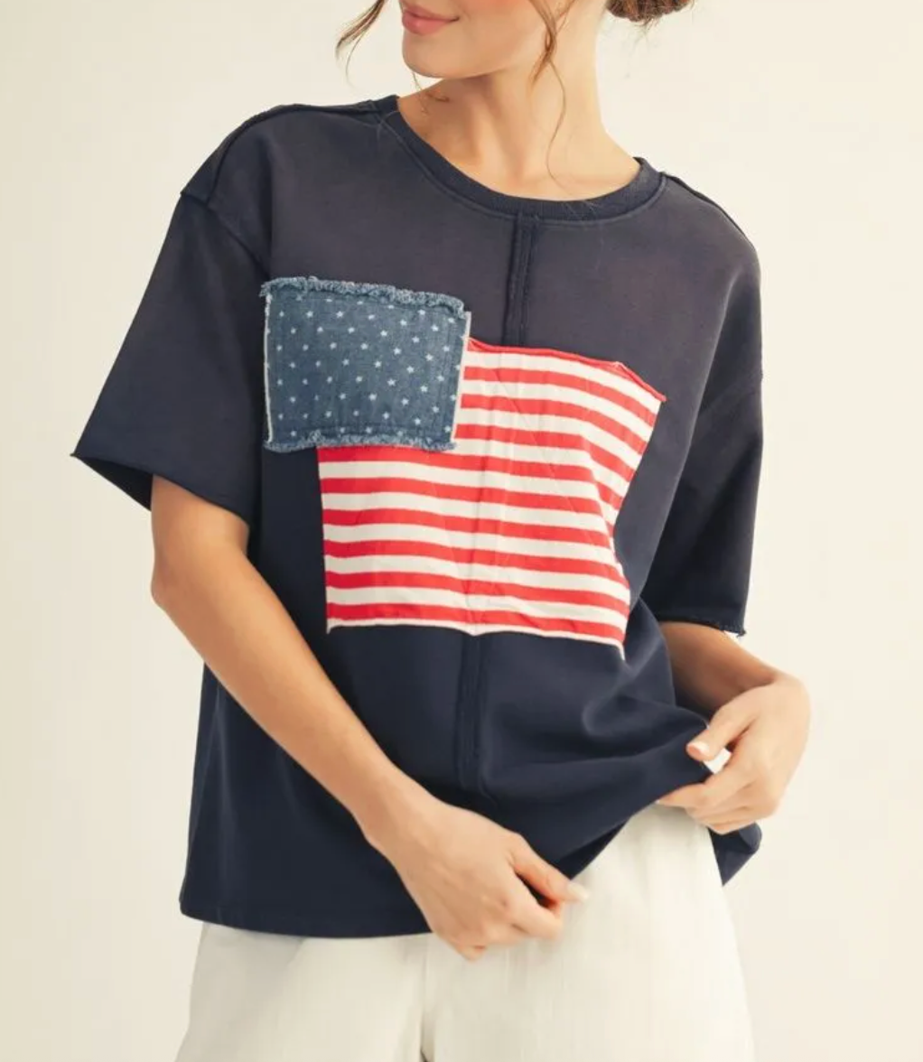 AMERICAN FLAG PATCH TOP