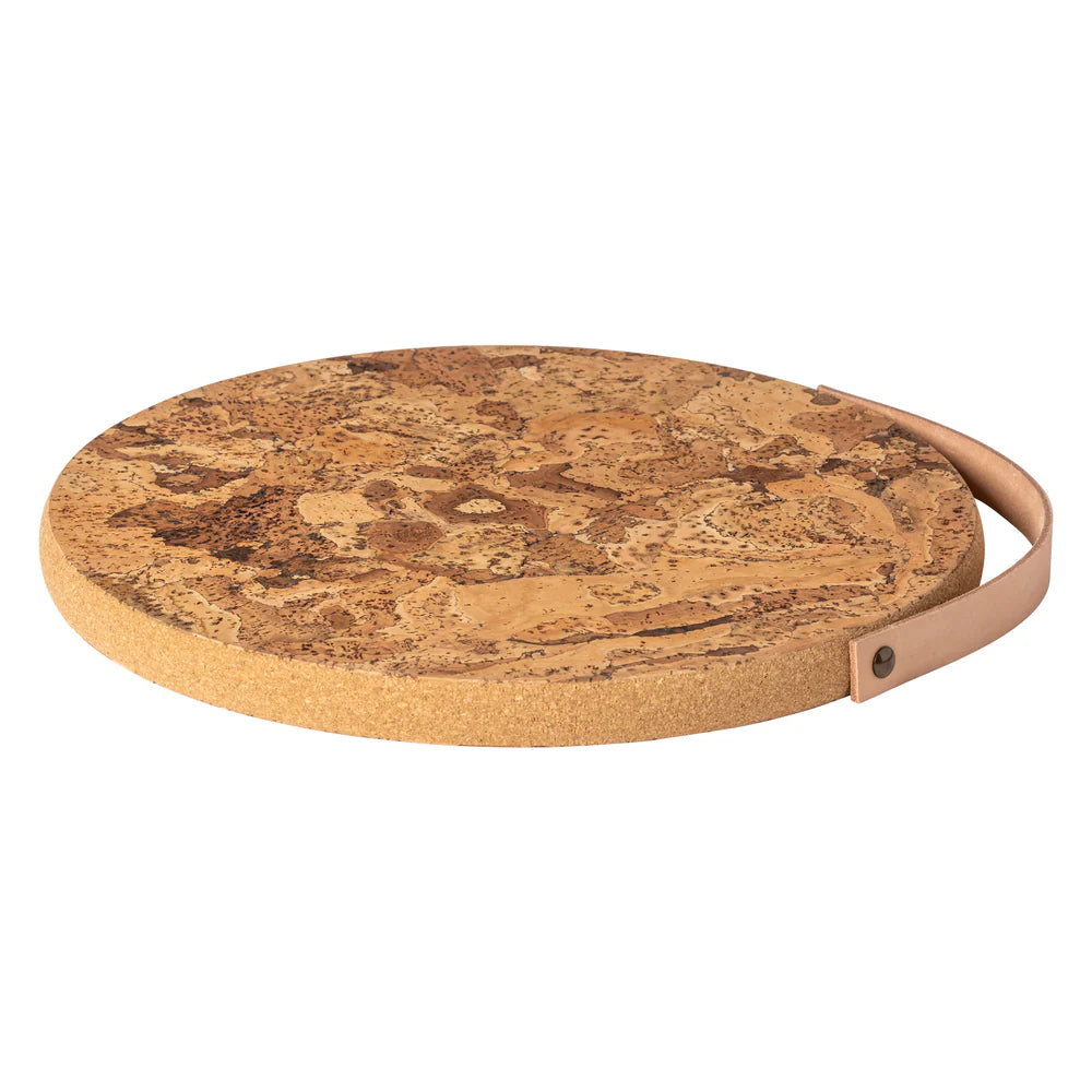 CASAFINA CORK TRIVET WITH LEATHER HANDLE 12"