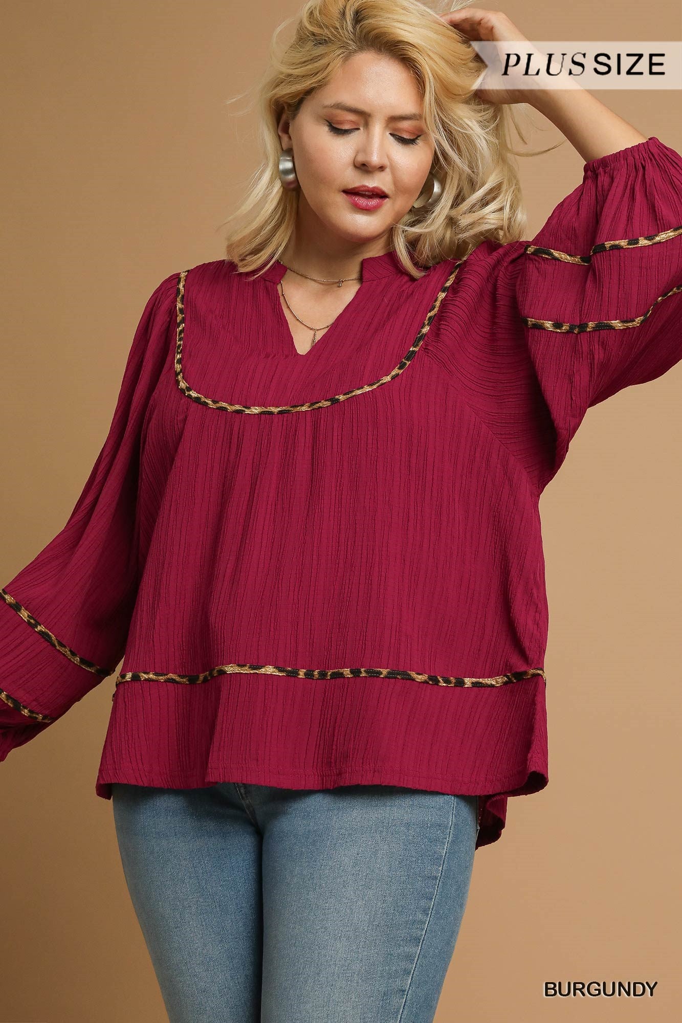 Umgee Text Animal Print Top