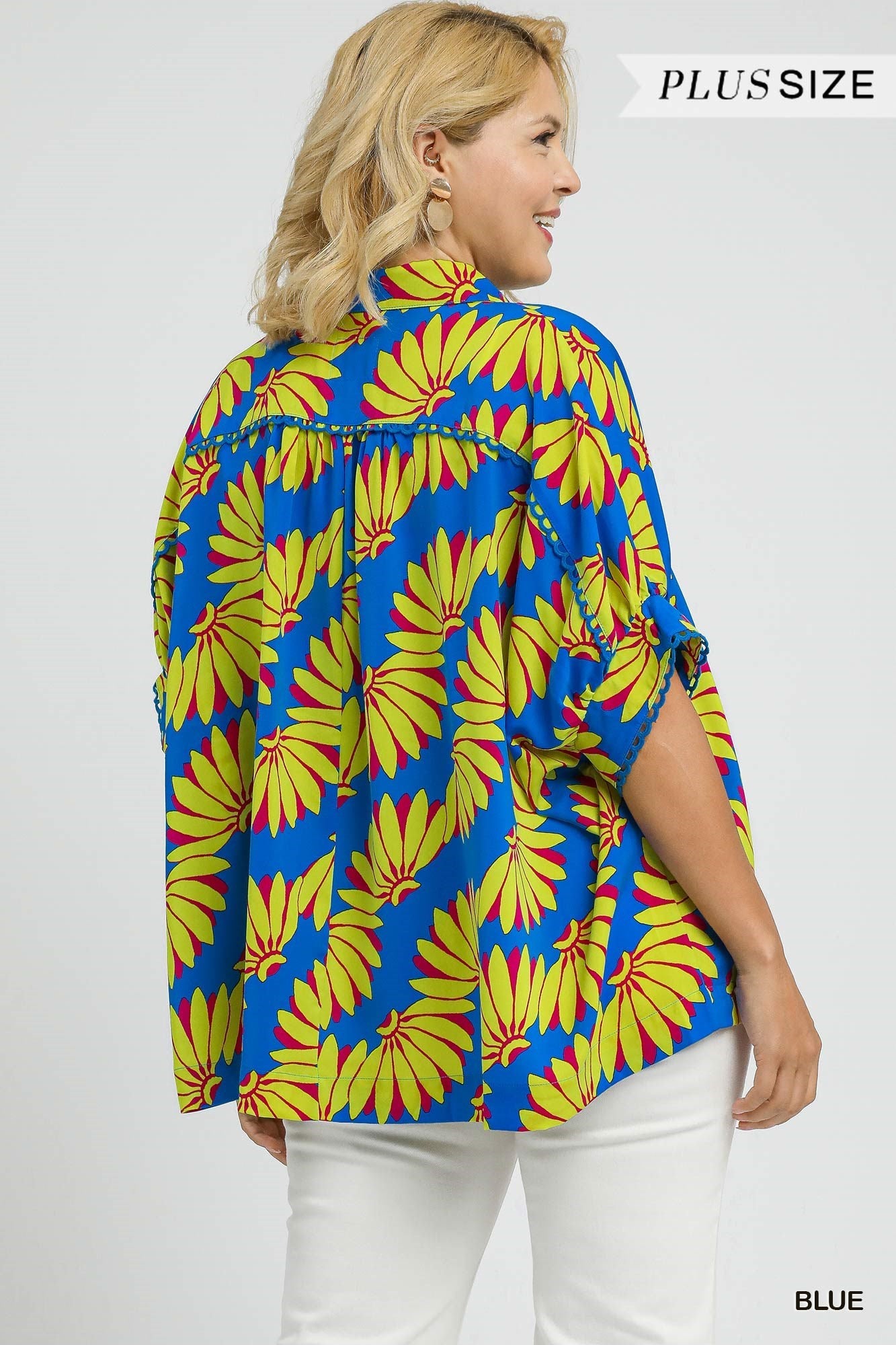 Umgee Tropical Print Button Top