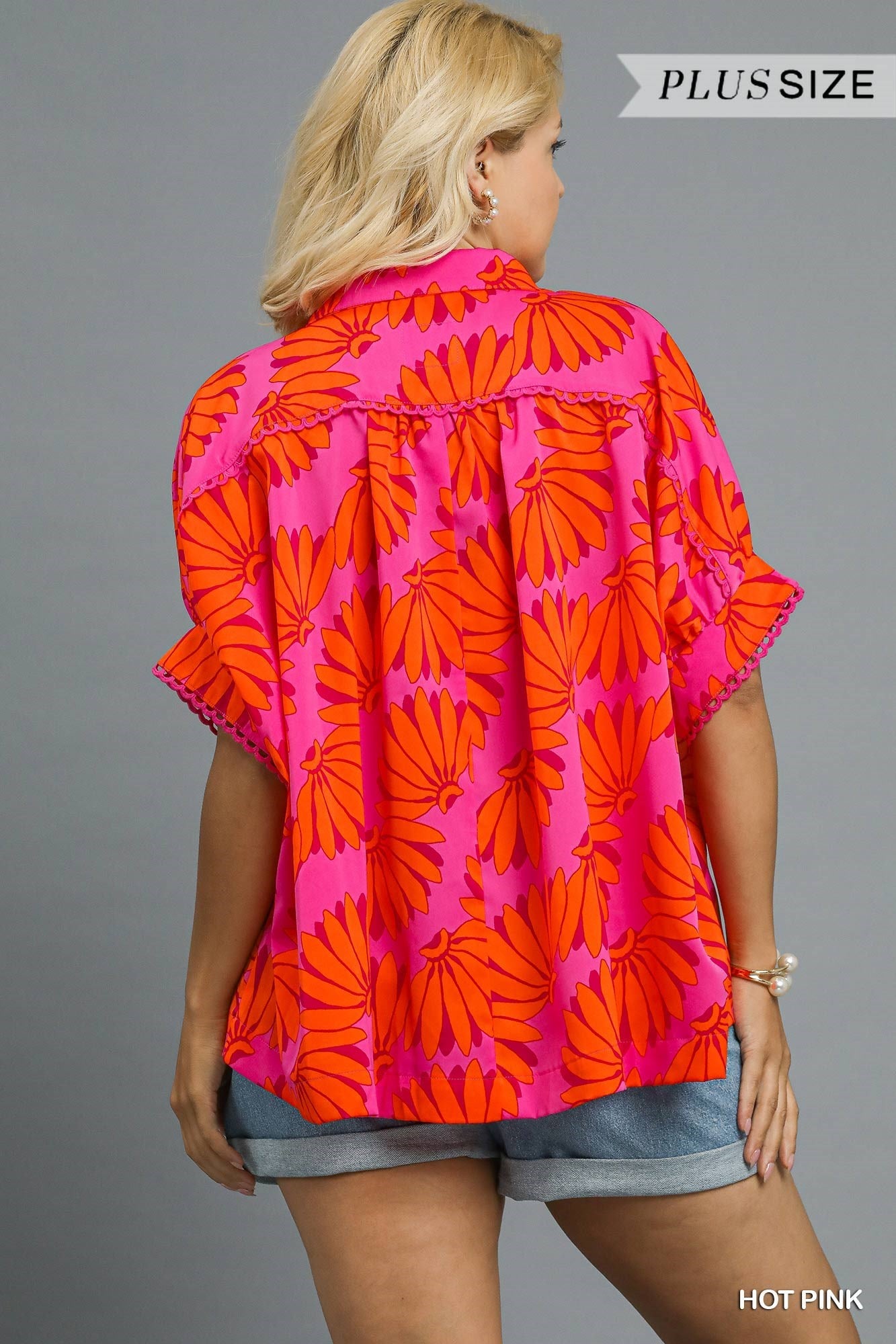 Umgee Tropical Print Button Top
