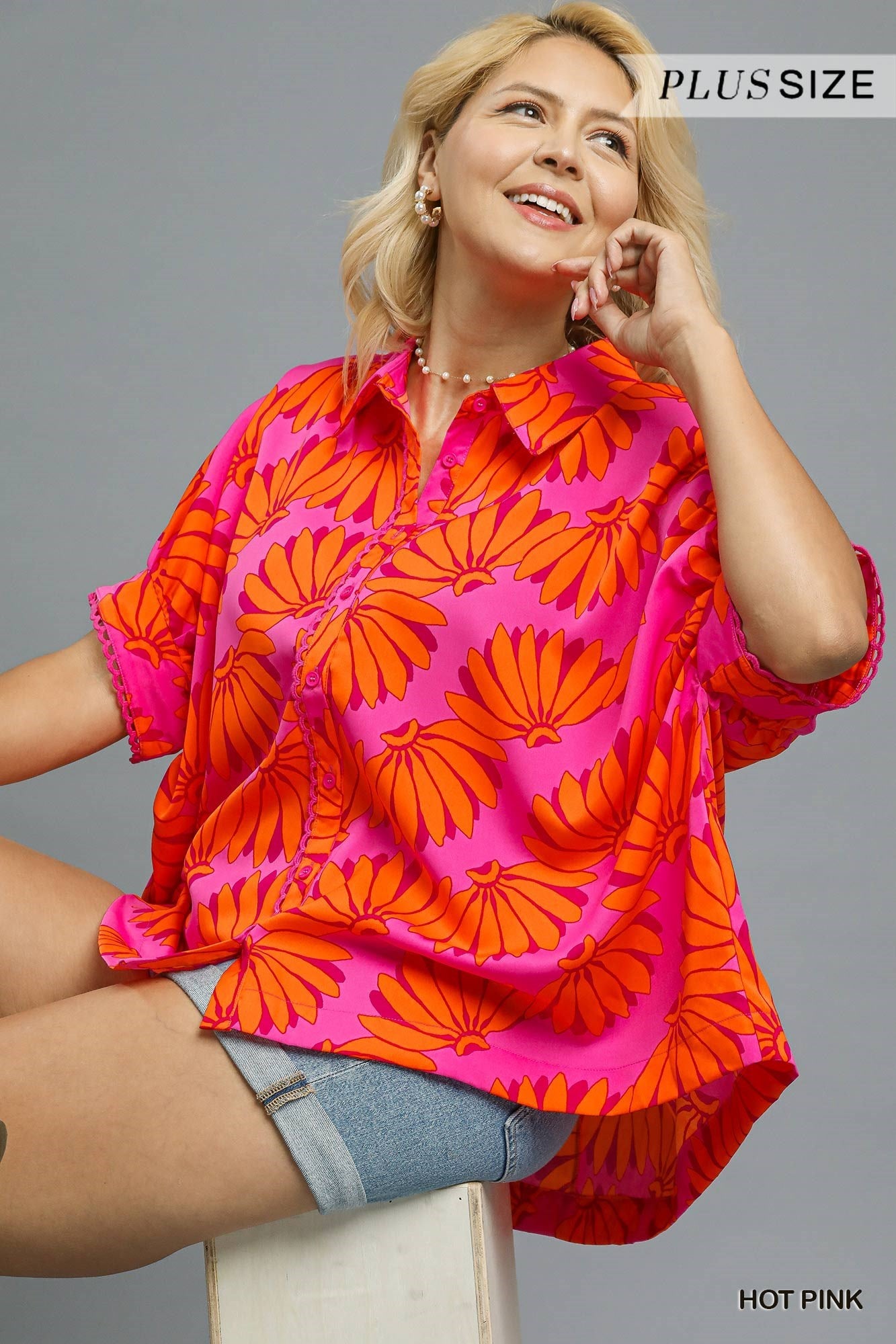 Umgee Tropical Print Button Top