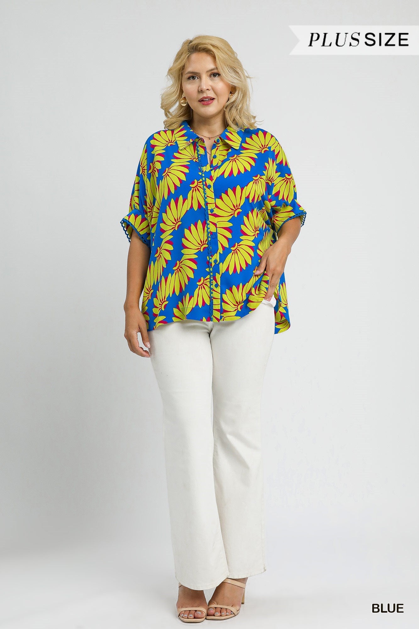 Umgee Tropical Print Button Top