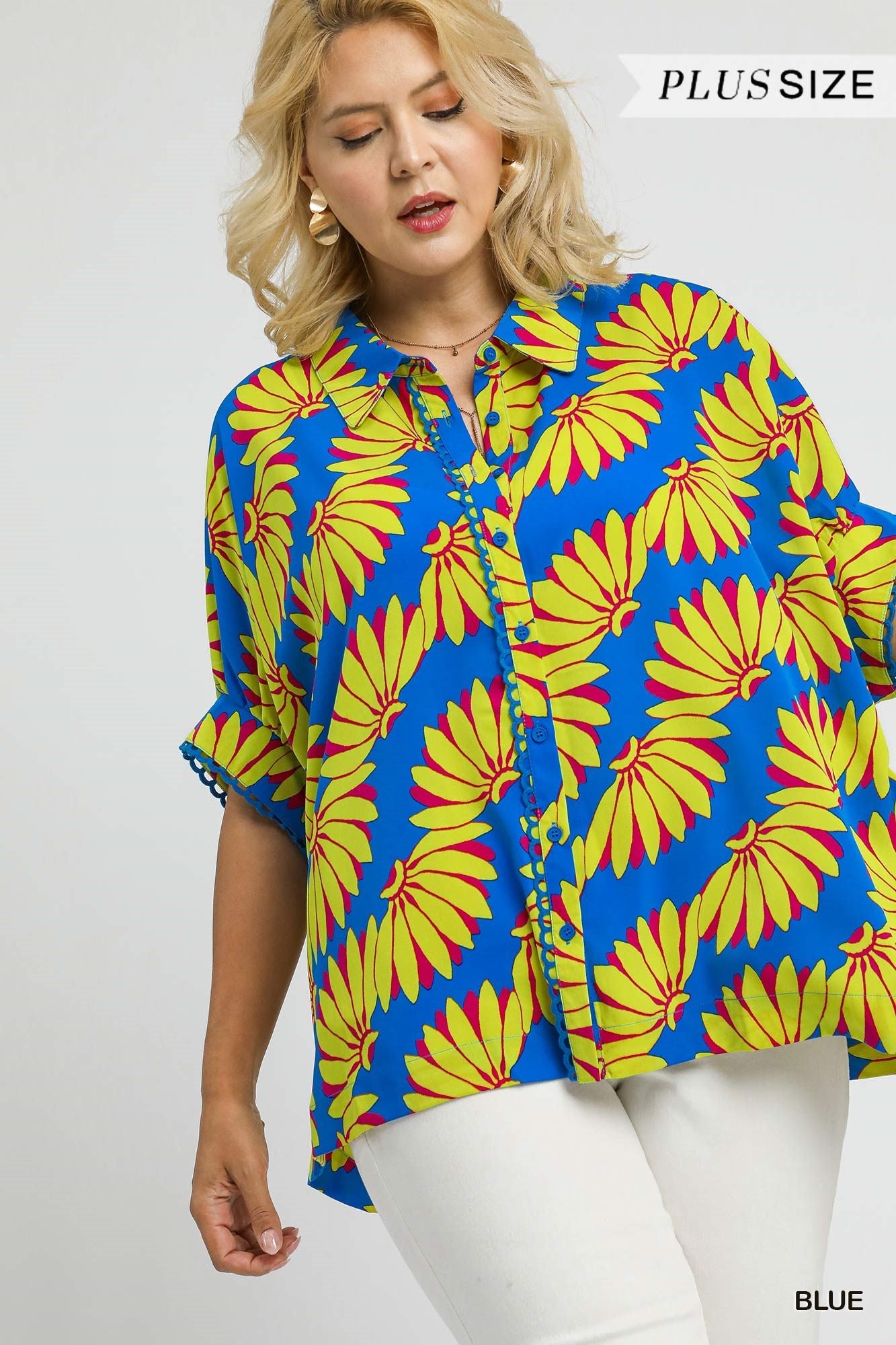 Umgee Tropical Print Button Top