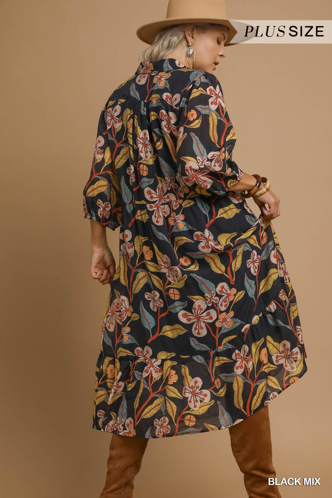 Mixed Floral Blk Dress