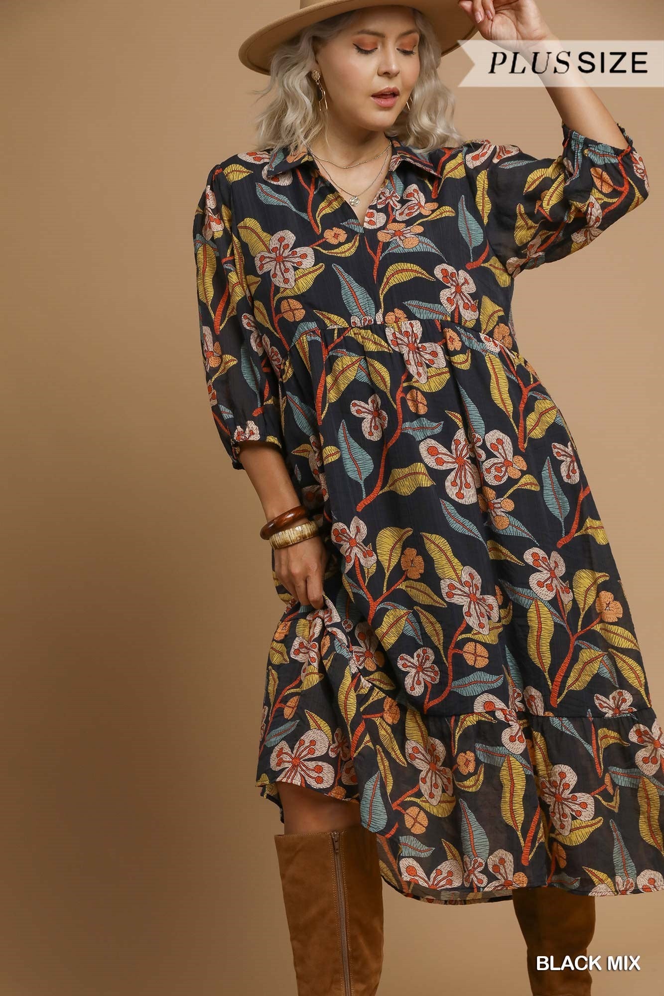 Mixed Floral Blk Dress