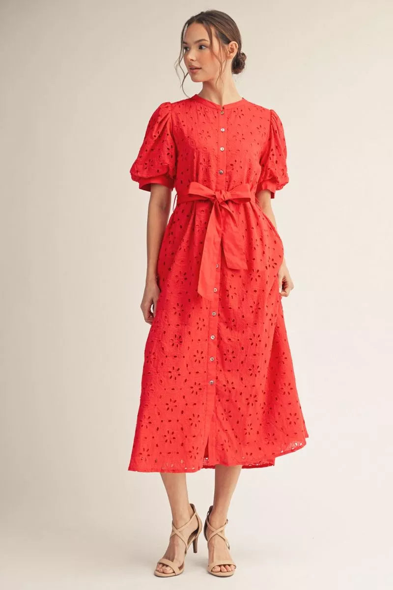 RED EYELET DRESS