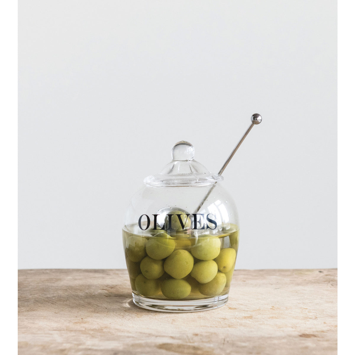 OLIVE GLASS JAR W/ SPOON