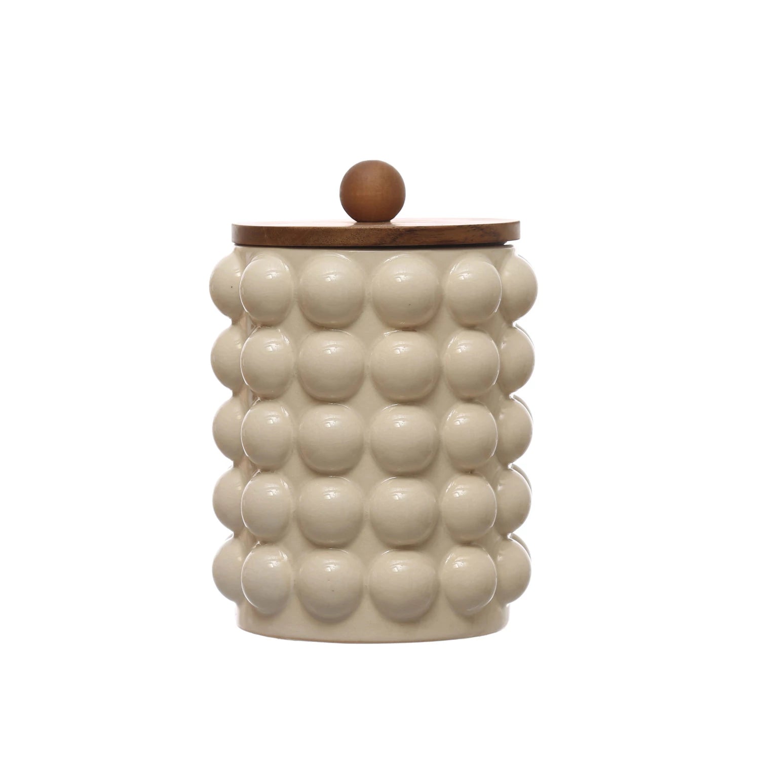 8" Canister w/ Raised Dots & Acacia Wood Lid & Natural