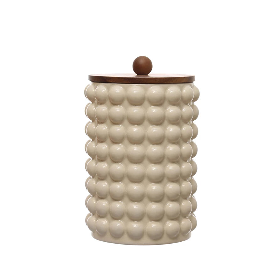 10" Canister w/ Raised Dots & Acacia Wood Lid & Natural