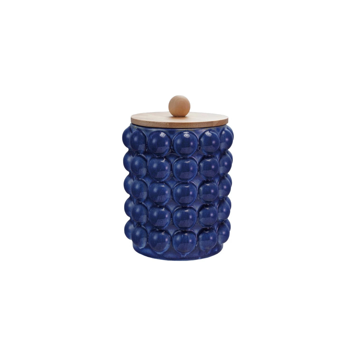 8" BLUE Canister w/ Raised Dots & Acacia Wood Lid & Natural