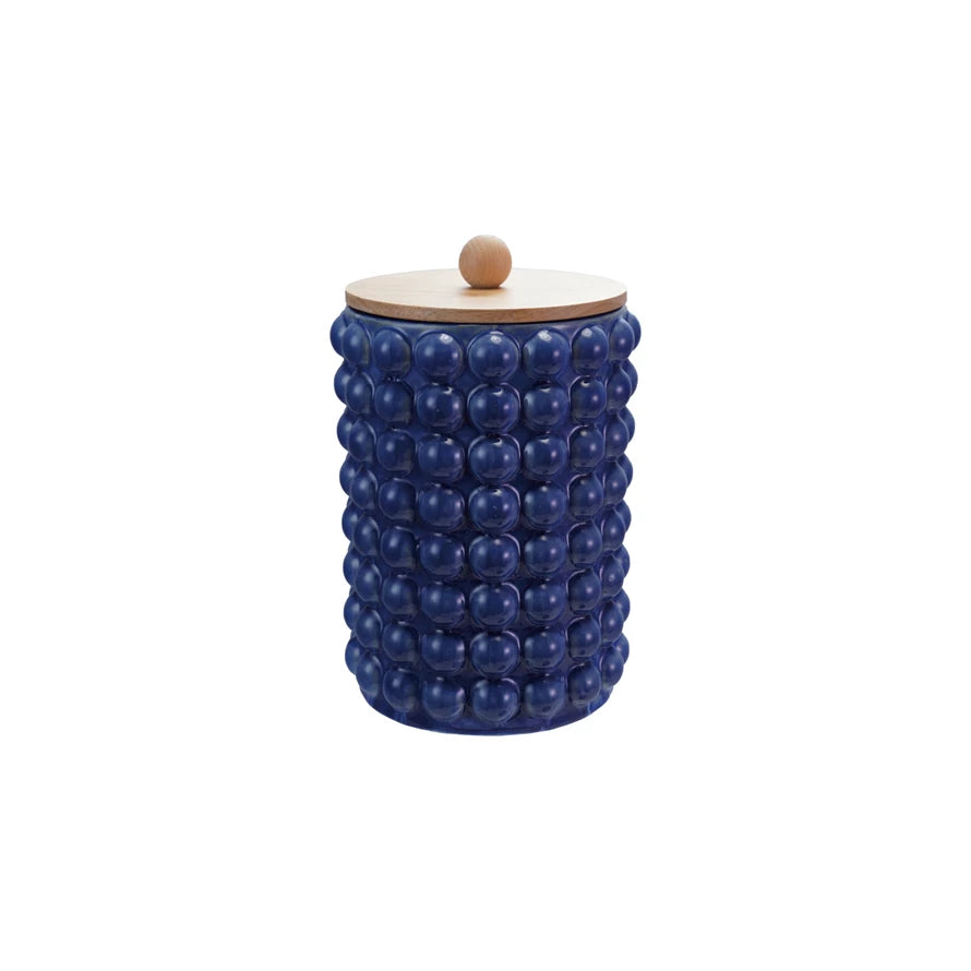 10" Canister w/ Raised Dots & Acacia Wood Lid & Natural