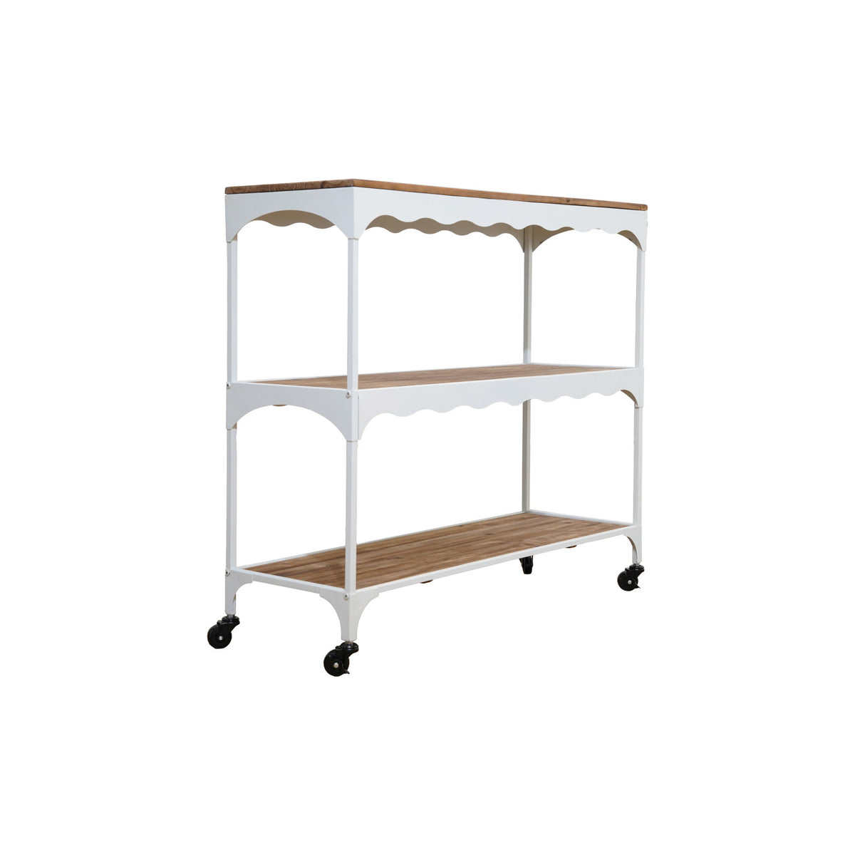 WHITE SCALLOPED CART ON CASTERS