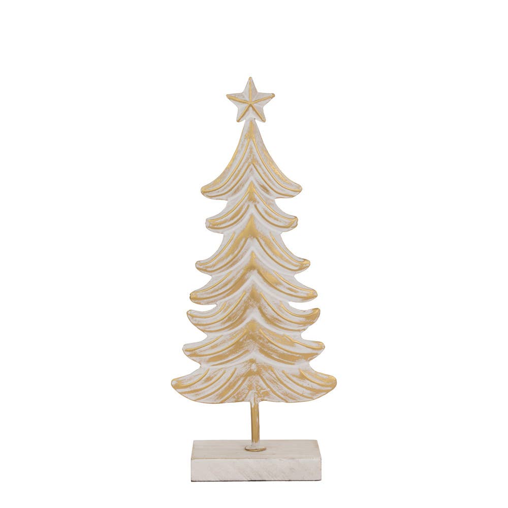 12.75" Tall Metal White & Burnished Gold Tree Christmas