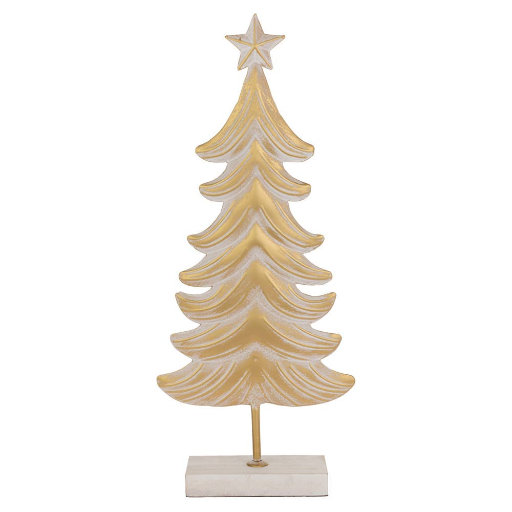 15" Tall Metal White & Burnished Gold Tree Christmas