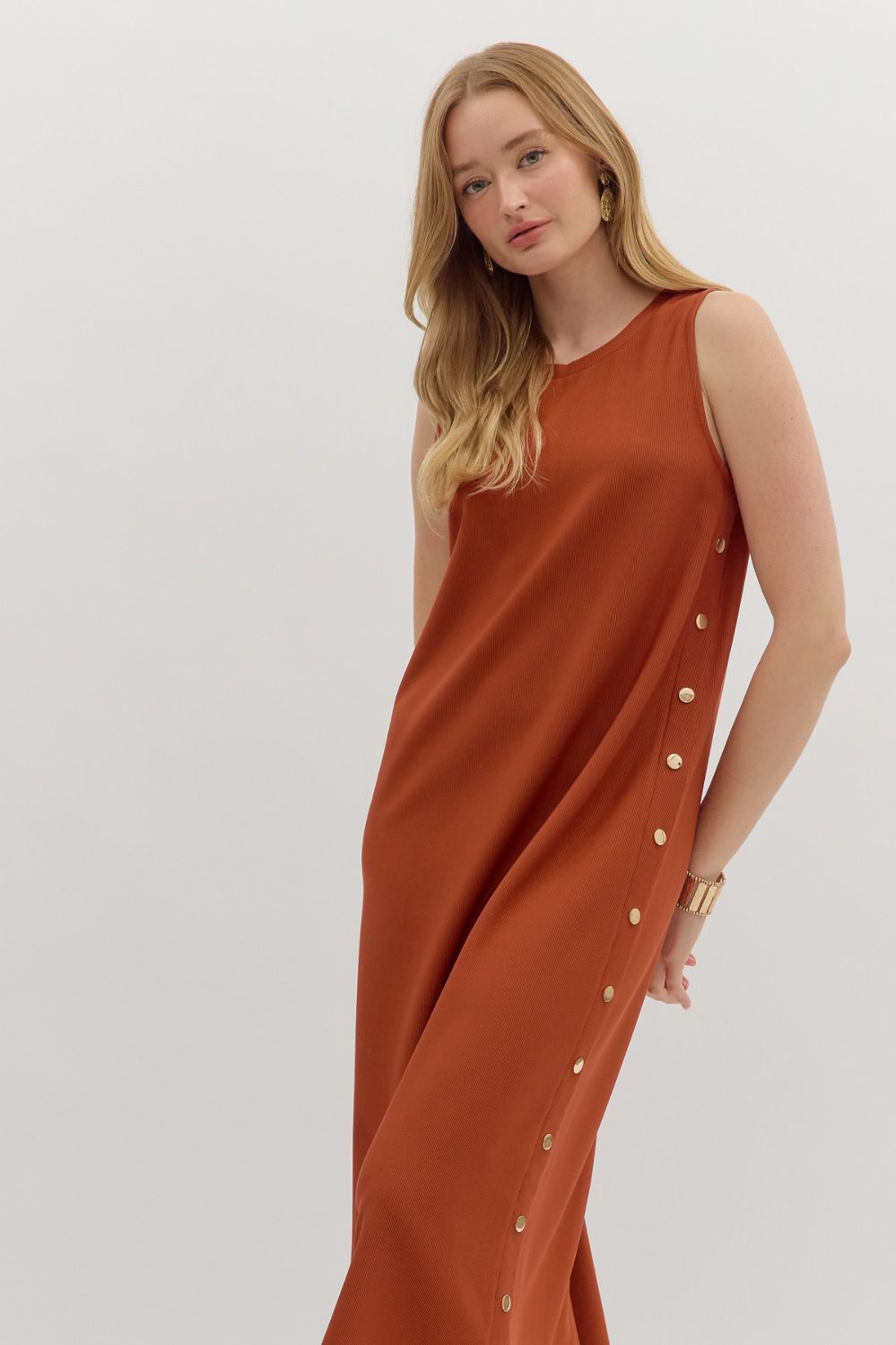 RUST BUTTON DRESS