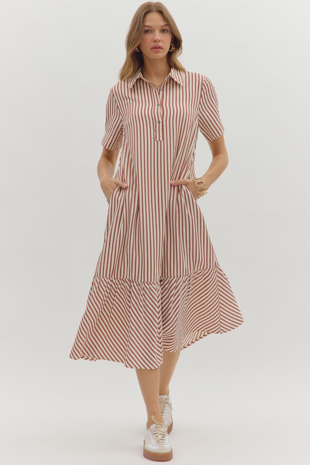 Stripe Seersucker Ruffle Dress