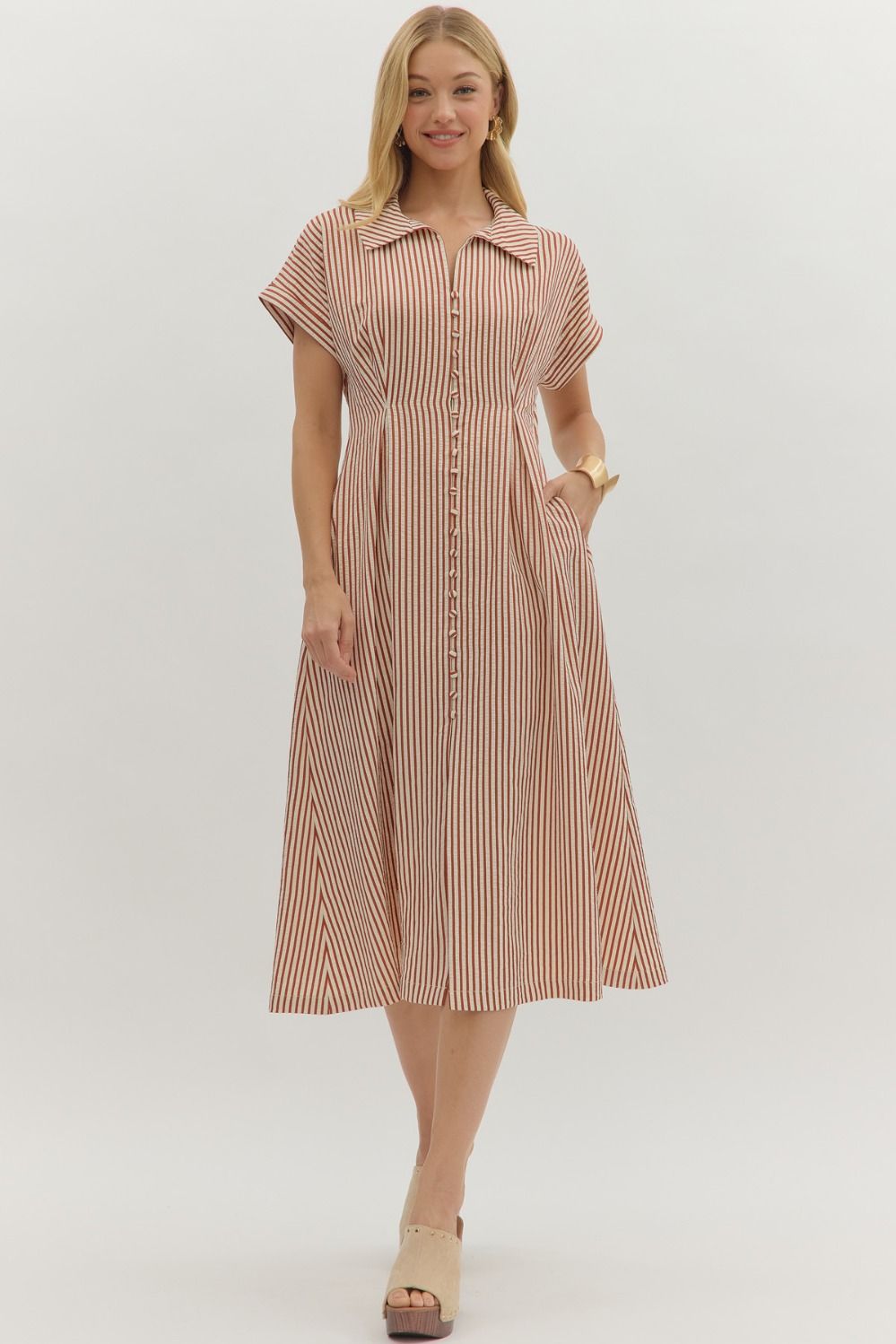BUTTON FRONT STRIPE DRESS