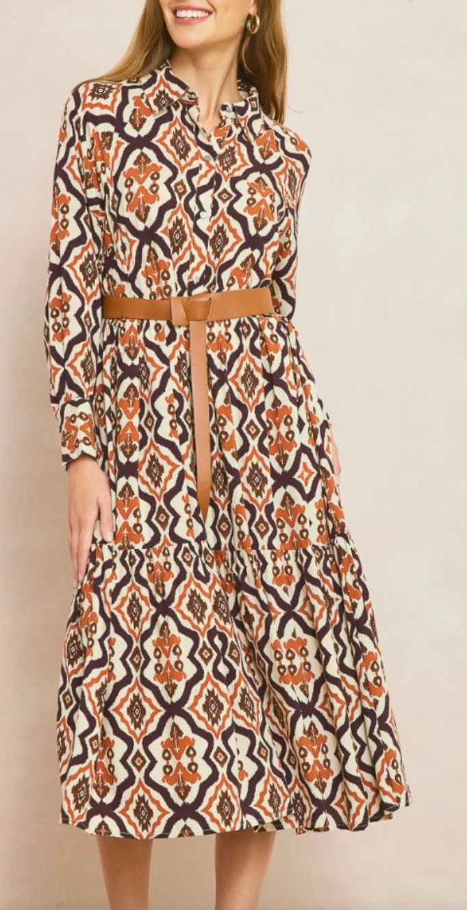 RUST BUTTON DRESS